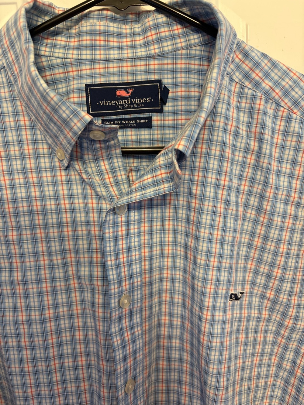 Vineyard Vines Light Blue & White Plaid Button-Down Slim Fit Whale Shirt XXL - Picture 2 of 5